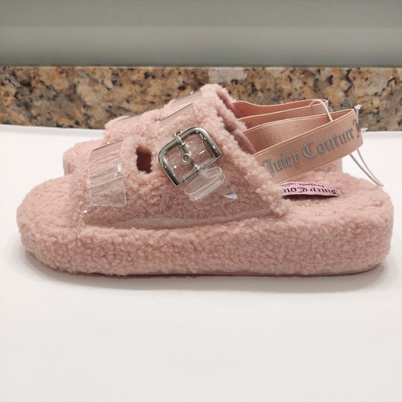 NWT Juicy Couture Slipper Slide Faux Fur Sherpa Sandal Blush Pink 9 Griffin - Picture 7 of 8